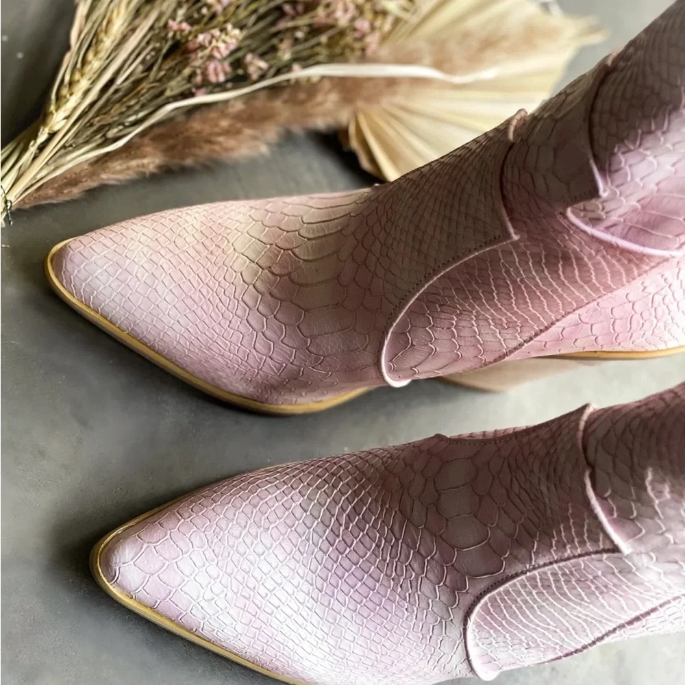 Pink Snakeskin Ankle Boots - Picture 3 of 11
